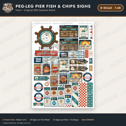 Alpine Railworks 30629O O Scale Fast Food Signs - Fish & Chips