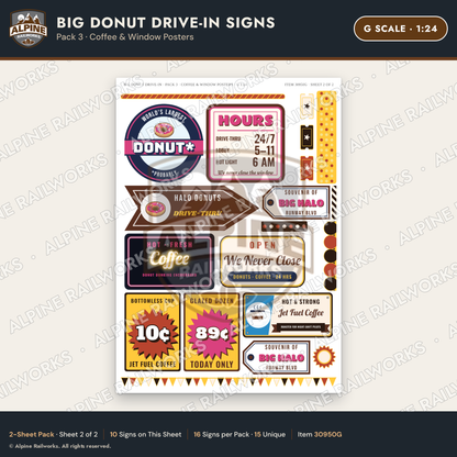 Alpine Railworks 30950G G Scale Roadside Signs - Giant Donut Shop