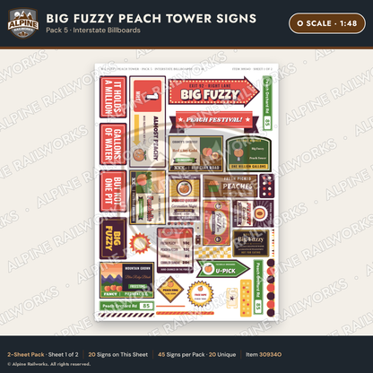Alpine Railworks 30934O O Scale Roadside Signs - Peach Water Tower
