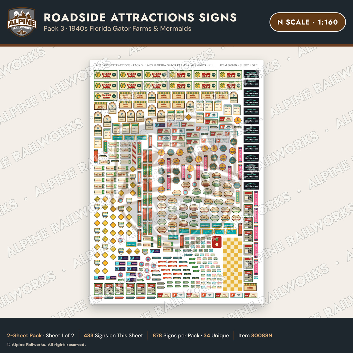 Alpine Railworks 30088N N Scale Roadside Attractions Signs