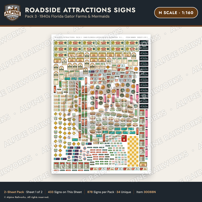Alpine Railworks 30088N N Scale Roadside Attractions Signs