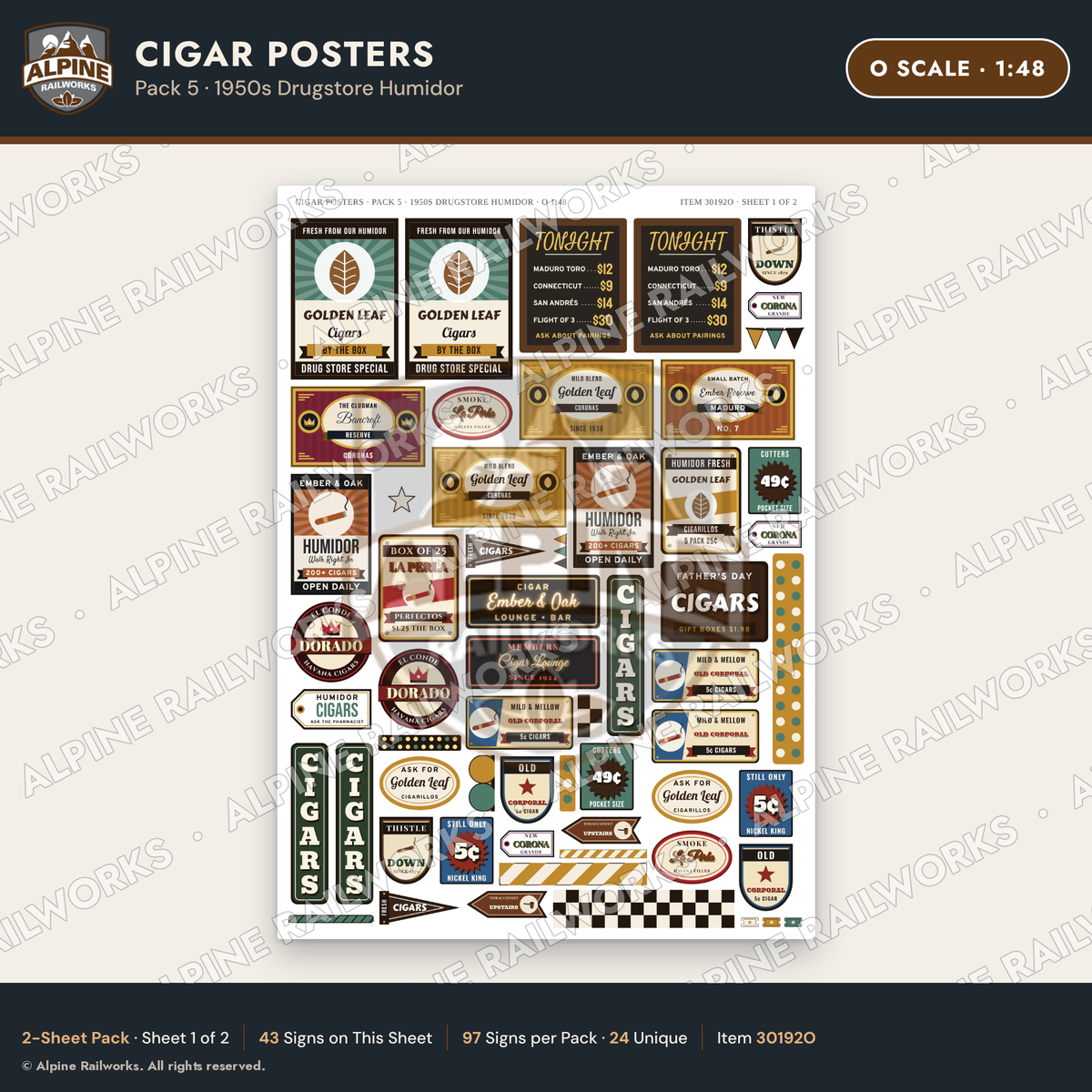 Alpine Railworks 30192O O Scale Cigar Posters - Drugstore Humidor
