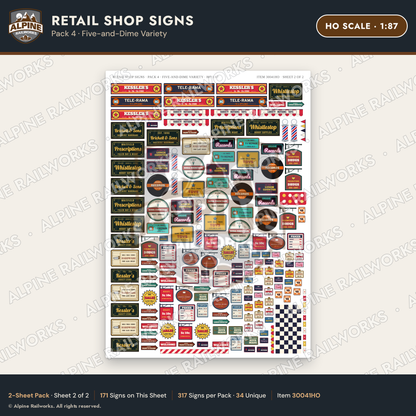 Alpine Railworks 30041HO HO Scale Retail Shop Signs
