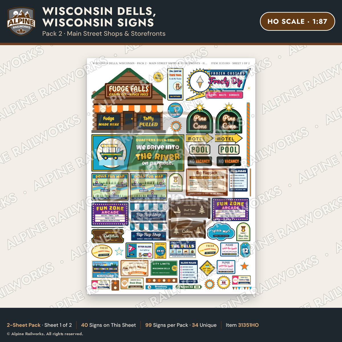 Alpine Railworks 31351HO HO Scale Wisconsin Dells Signs - Shops