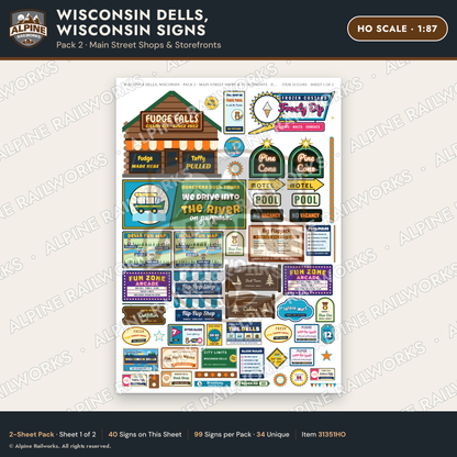 Alpine Railworks 31351HO HO Scale Wisconsin Dells Signs - Shops