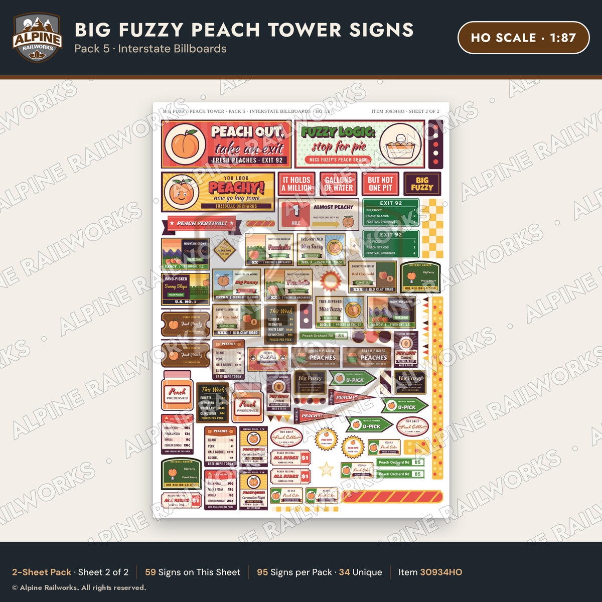 Alpine Railworks 30934HO HO Scale Roadside Signs - Peach Water Tower
