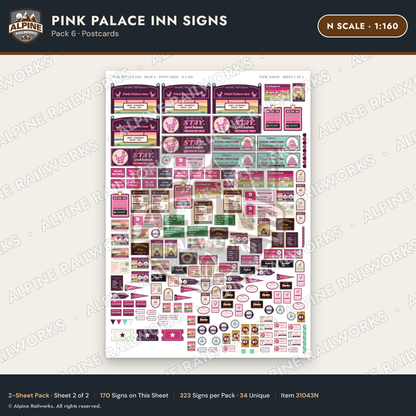 Alpine Railworks 31043N N Scale Roadside Signs - Pink Themed Motel