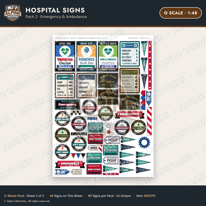 Alpine Railworks 30327O O Scale Hospital Signs - Emergency & Ambulance