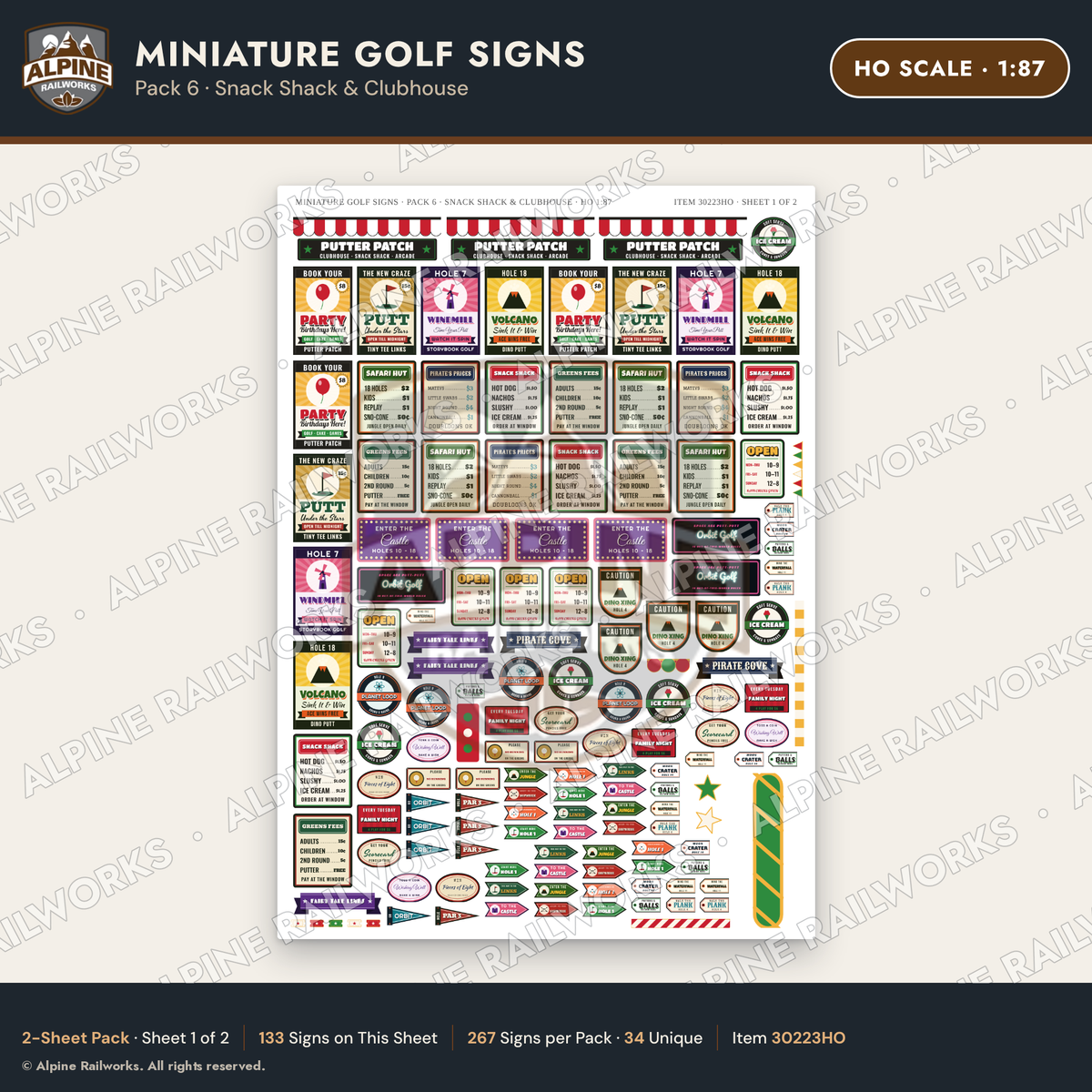 Alpine Railworks 30223HO HO Scale Miniature Golf Signs - Snack Shack