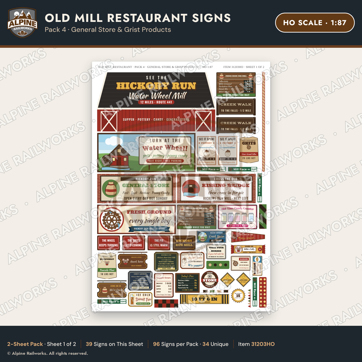 Alpine Railworks 31203HO HO Scale Old Mill Signs - General Store