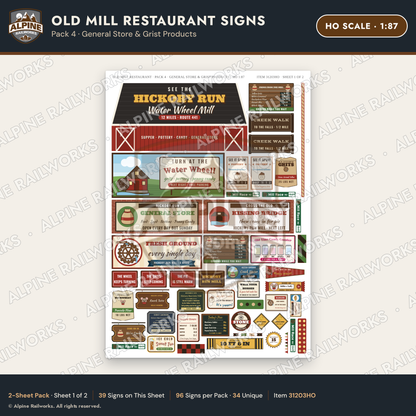 Alpine Railworks 31203HO HO Scale Old Mill Signs - General Store