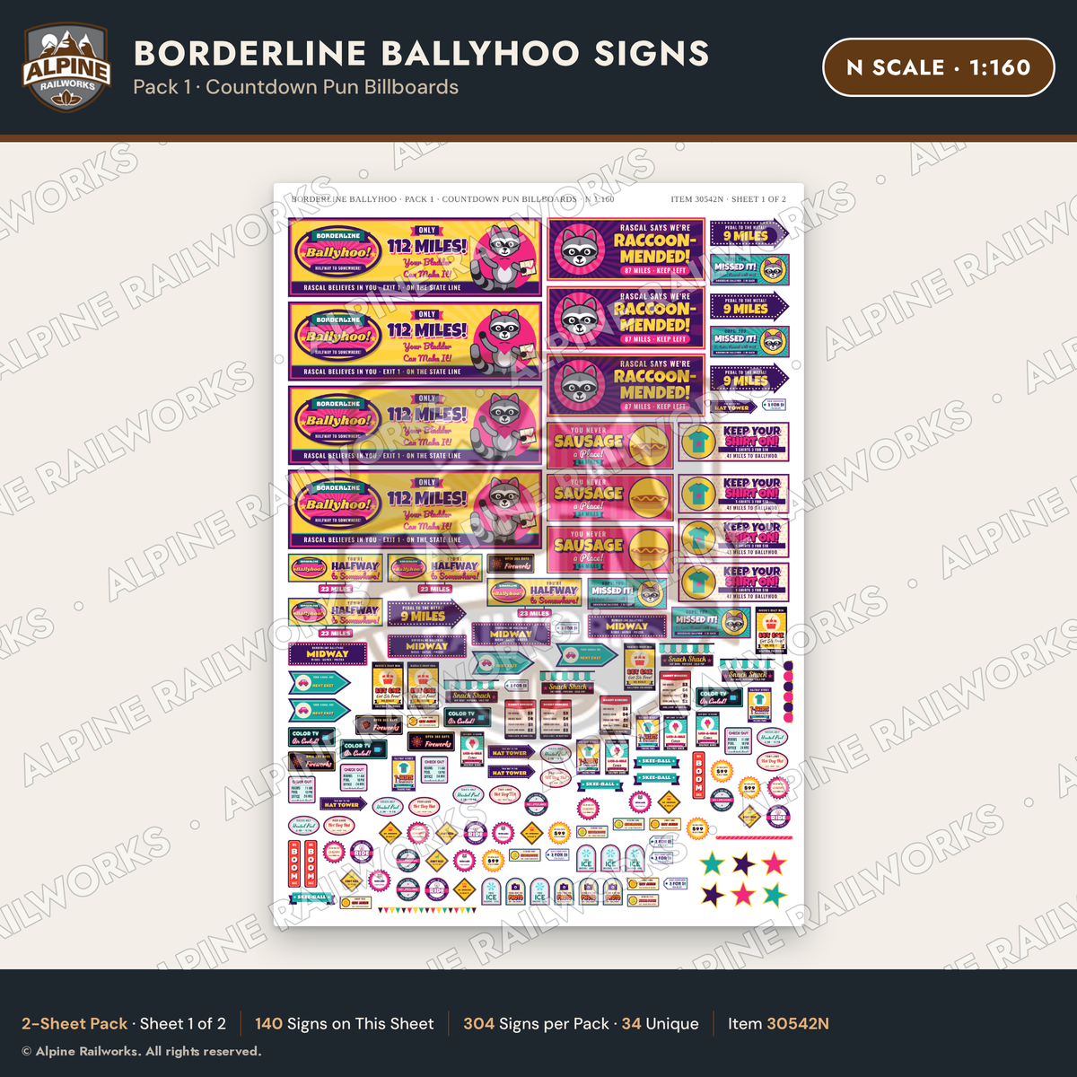 Alpine Railworks 30542N N Scale Roadside Signs - Border Tourist Stop