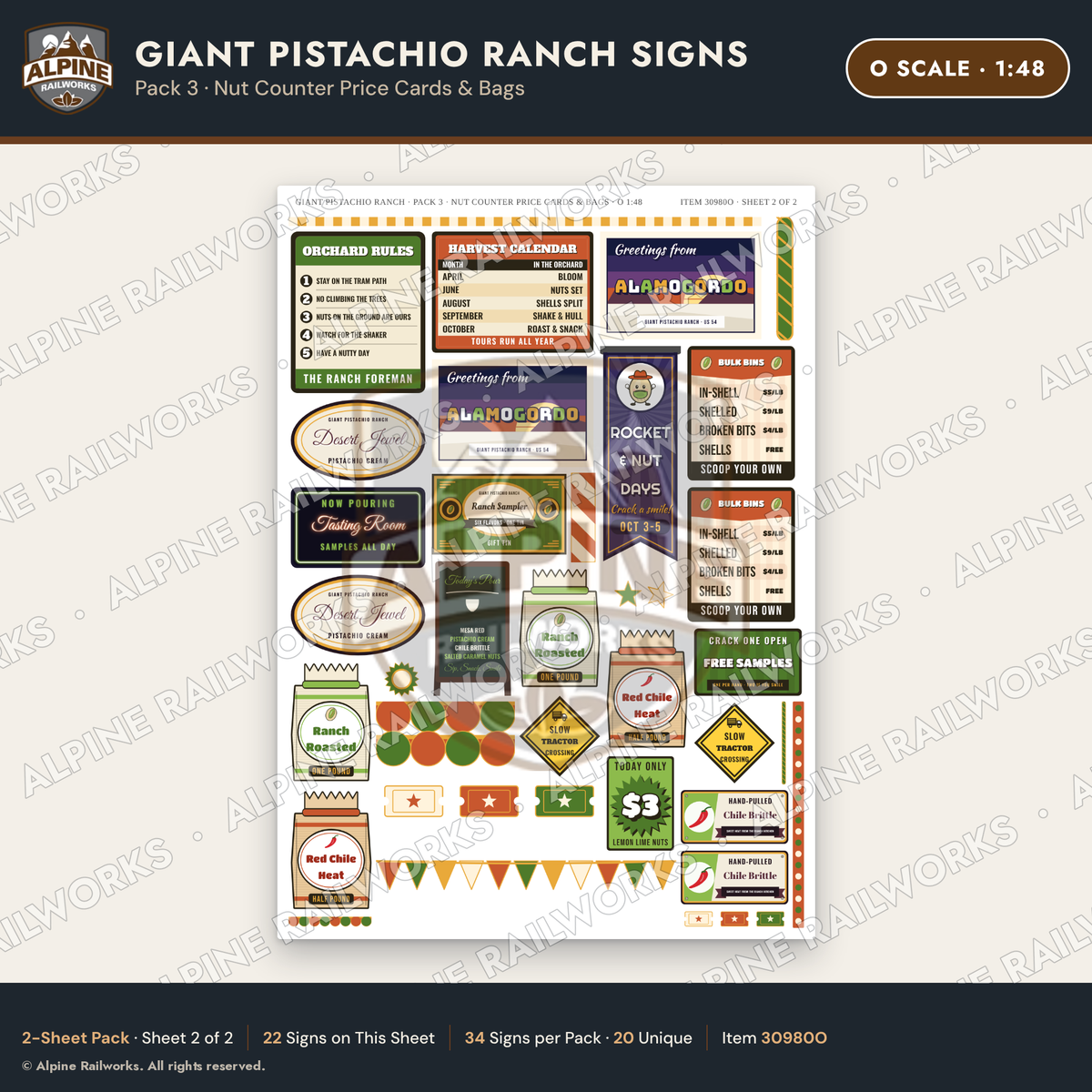 Alpine Railworks 30980O O Scale Roadside Signs - Giant Pistachio