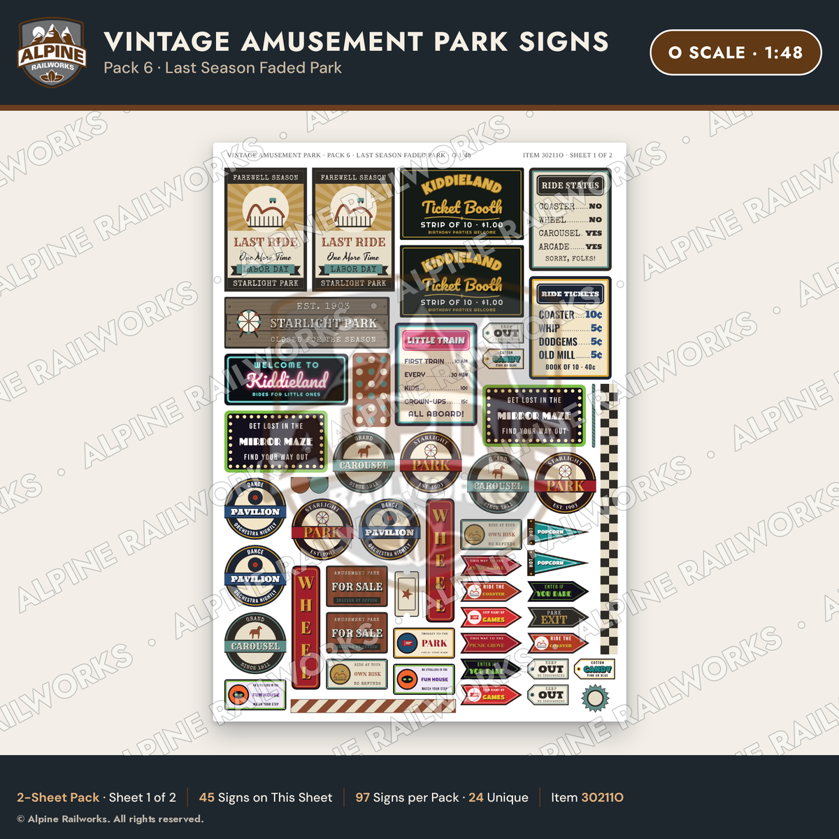 Alpine Railworks 30211O O Scale Vintage Amusement Park Signs