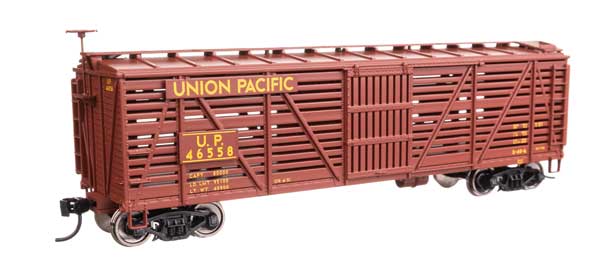 Walthers Mainline 910-41474 HO Scale 40' Wood Stock Car RTR UP #46558