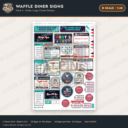 Alpine Railworks 31209O O Scale Waffle Diner Signs - Order Lingo