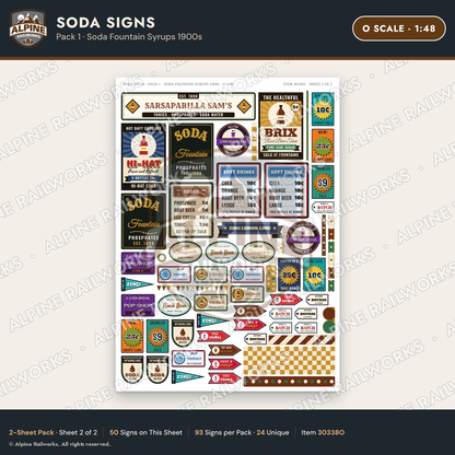Alpine Railworks 30338O O Scale Soda Signs - Soda Fountain Syrups