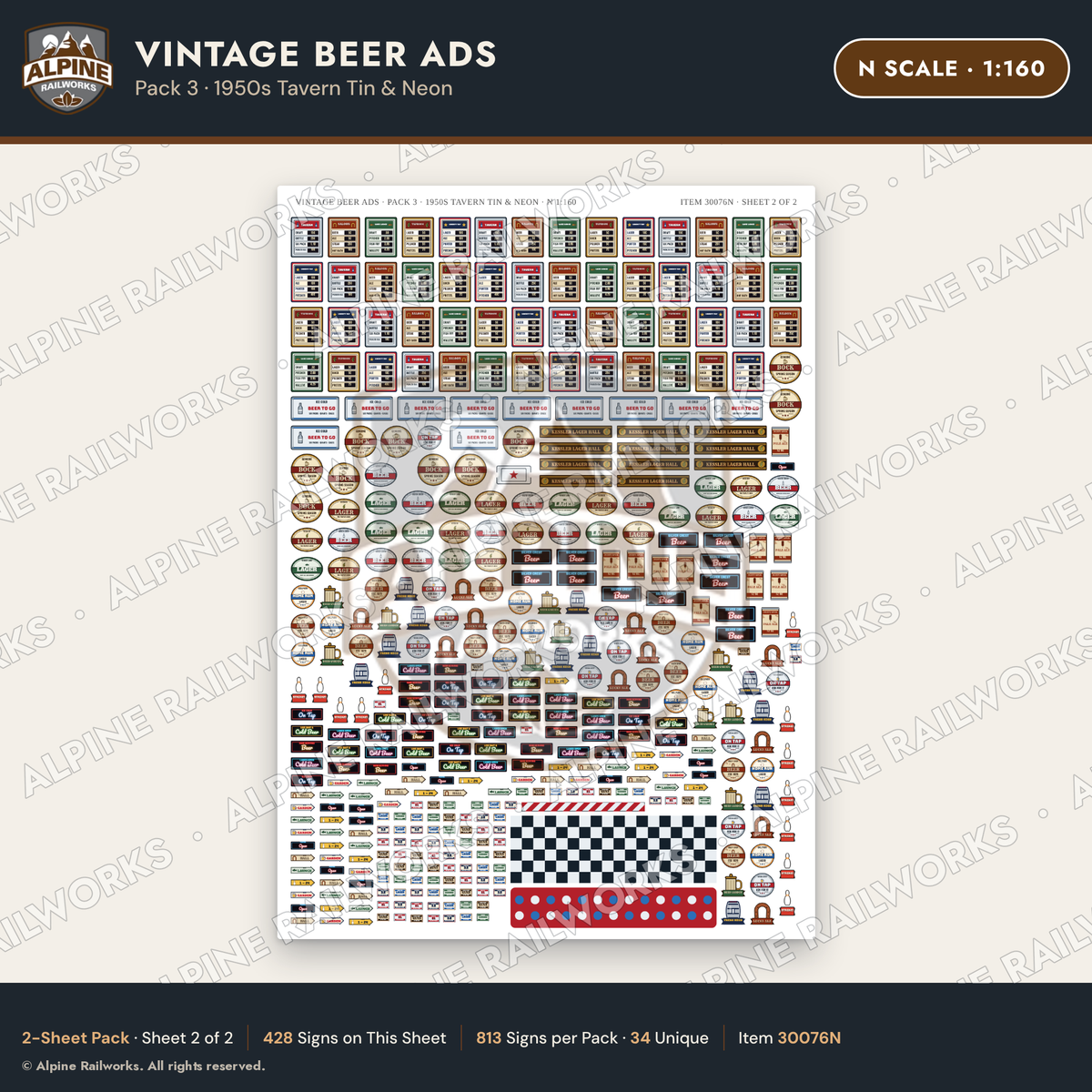Alpine Railworks 30076N N Scale Vintage Beer Ads - 1950s Tavern Tin
