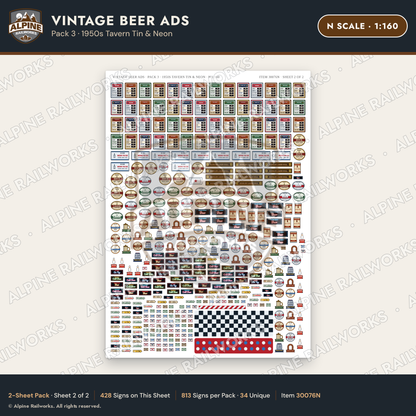 Alpine Railworks 30076N N Scale Vintage Beer Ads - 1950s Tavern Tin