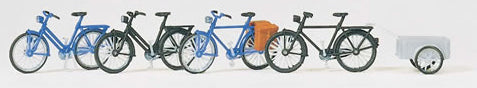 Preiser 17161 HO Scale Accessories -- Bicycles w/Trailer Kit pkg(4)