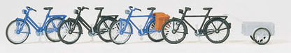 Preiser 17161 HO Scale Accessories -- Bicycles w/Trailer Kit pkg(4)