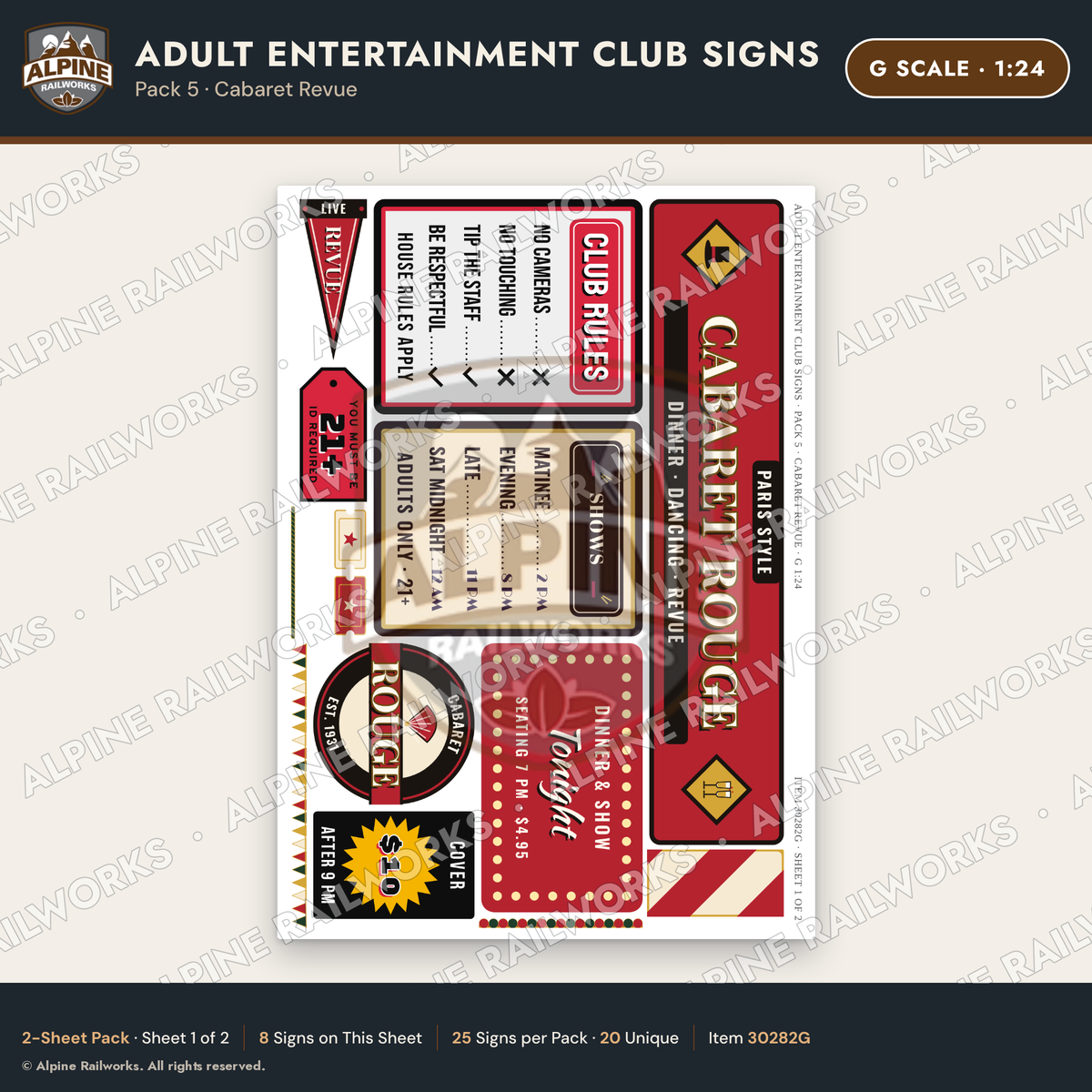 Alpine Railworks 30282G G Scale Adult Entertainment Club Signs