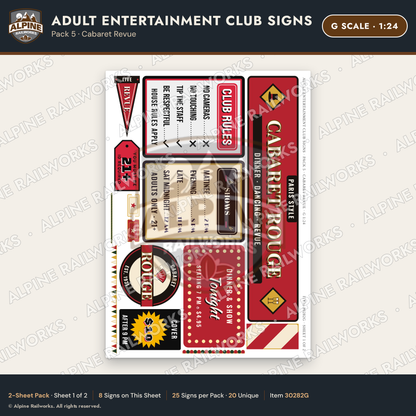 Alpine Railworks 30282G G Scale Adult Entertainment Club Signs