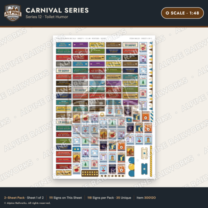 Alpine Railworks 30012O O Scale Carnival Signs - Toilet Humor