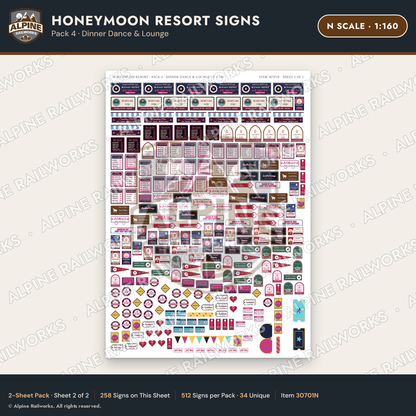 Alpine Railworks 30701N N Scale Honeymoon Resort Signs - Dinner Dance