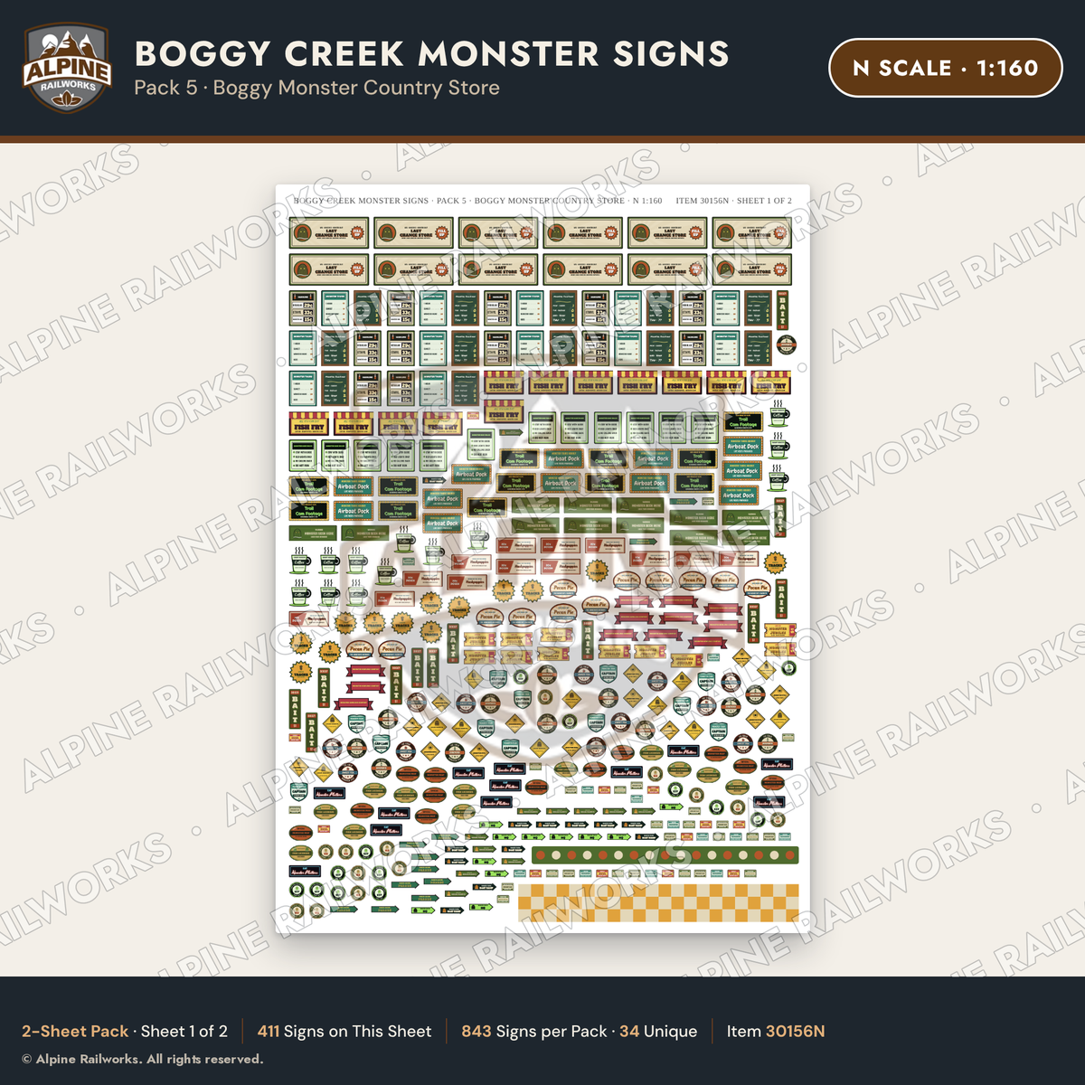 Alpine Railworks 30156N N Scale Boggy Creek Monster Signs