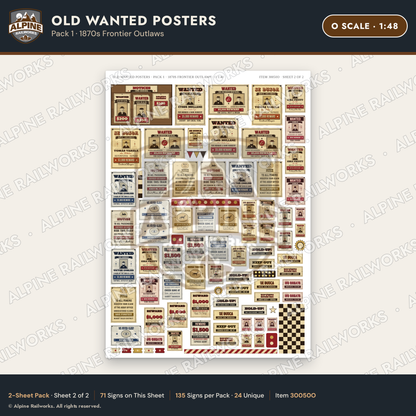 Alpine Railworks 30050O O Scale Old Wanted Posters - Frontier Outlaws