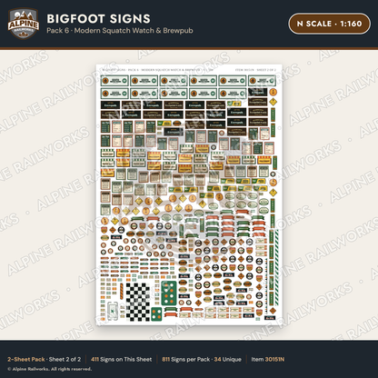Alpine Railworks 30151N N Scale Bigfoot Signs - Modern Squatch Watch