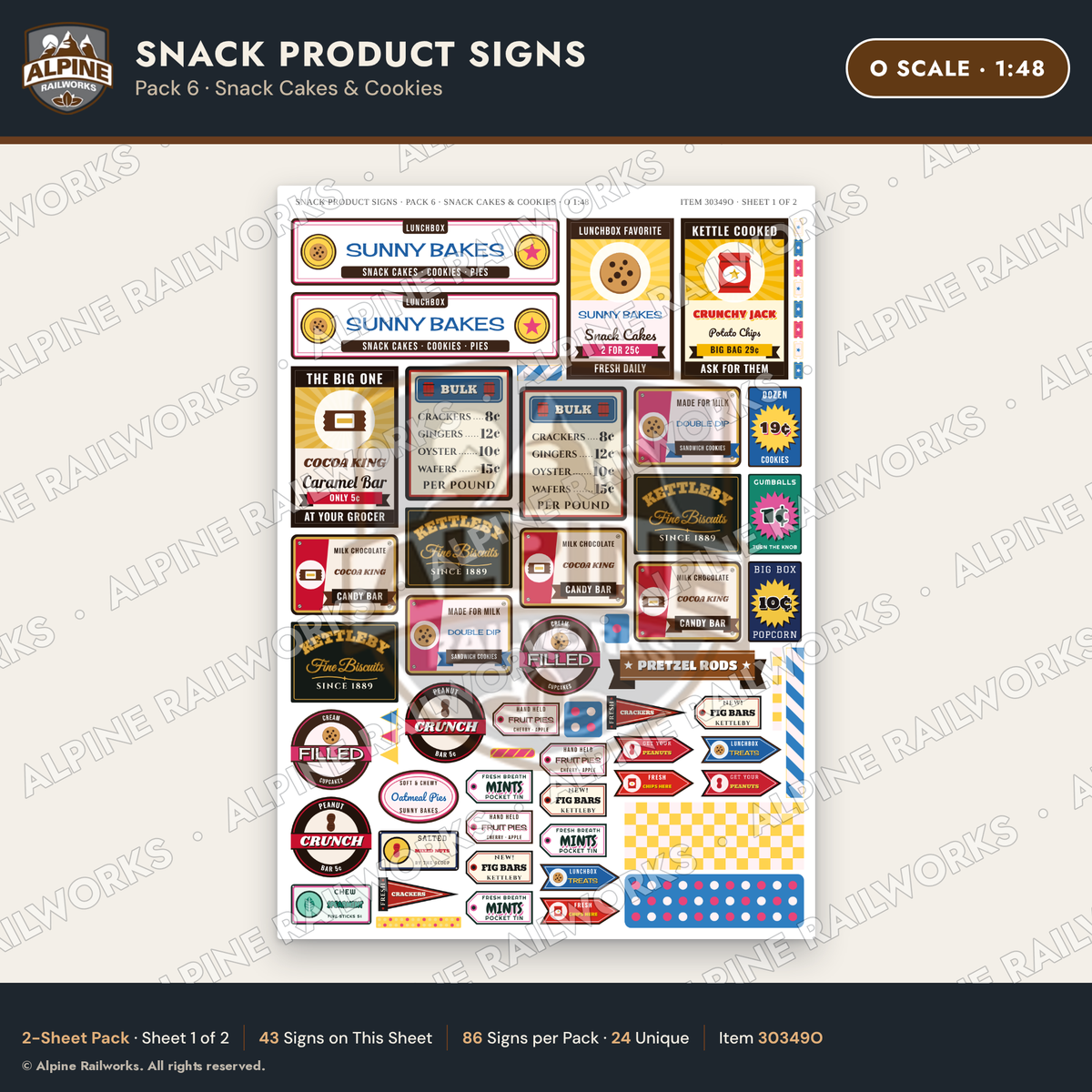 Alpine Railworks 30349O O Scale Snack Product Signs - Snack Cakes