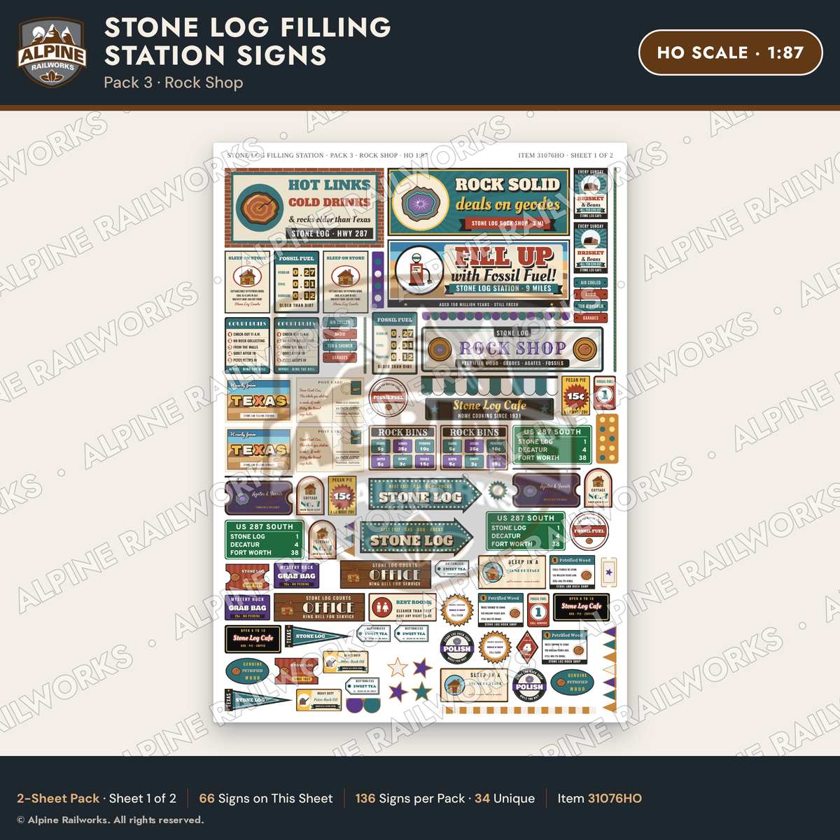 Alpine Railworks 31076HO HO Scale Roadside Signs - Petrified Wood