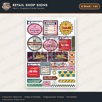 Alpine Railworks 30040G G Scale Retail Shop Signs - Drugstore