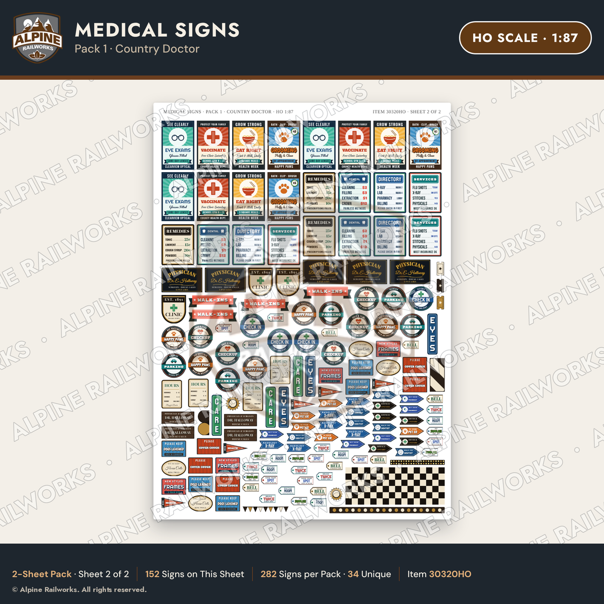 Alpine Railworks 30320HO HO Scale Medical Signs - Country Doctor