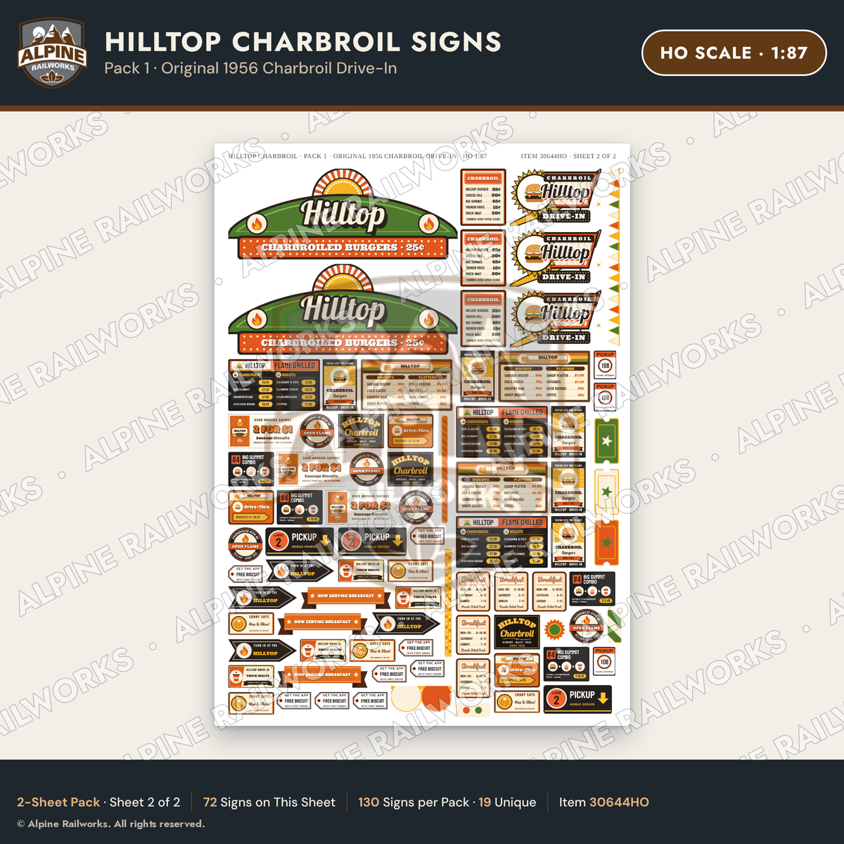 Alpine Railworks 30644HO HO Scale Fast Food Signs - Burgers