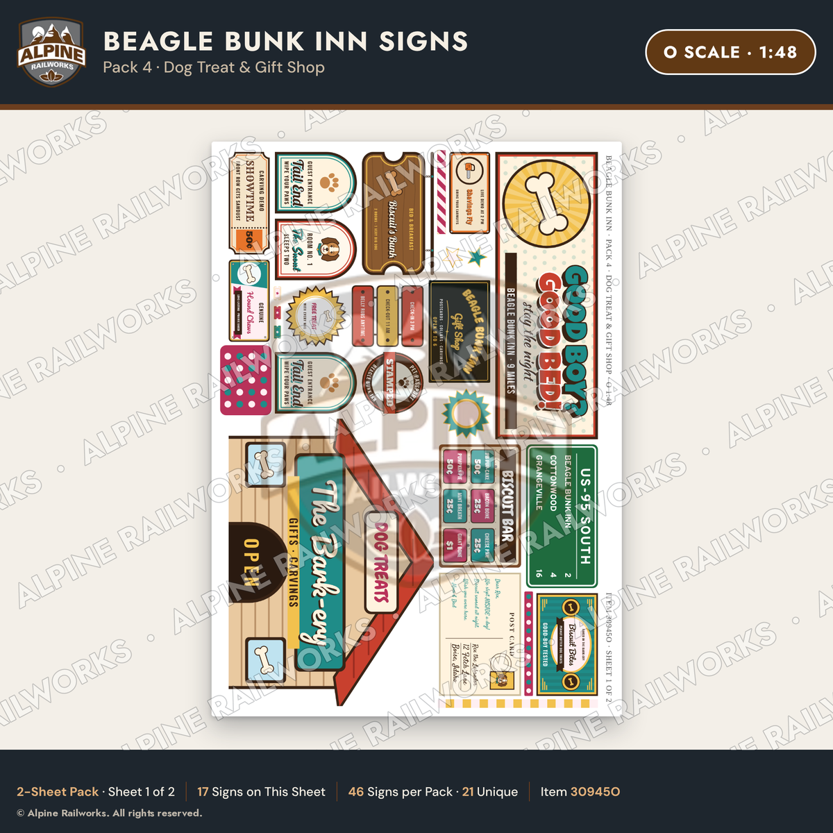 Alpine Railworks 30945O O Scale Roadside Signs - Dog-Shaped Inn