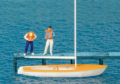 Preiser 10678 HO Scale Korsar Sailboat w/2 Sailors Putting On Life Jackets