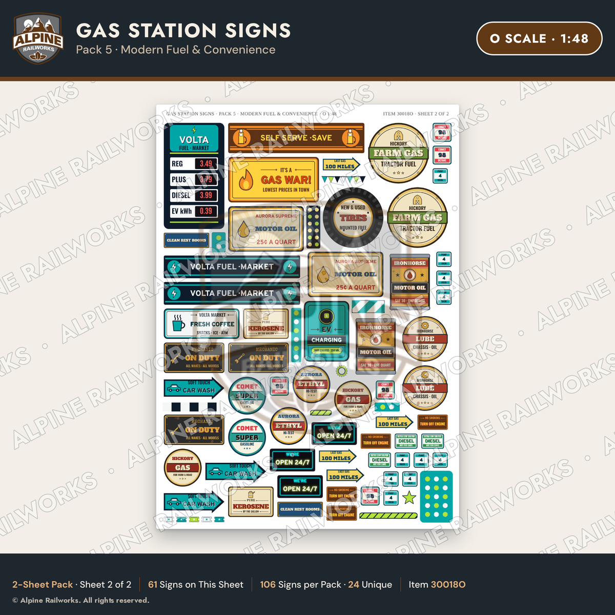 Alpine Railworks 30018O O Scale Gas Station Signs - Modern Fuel