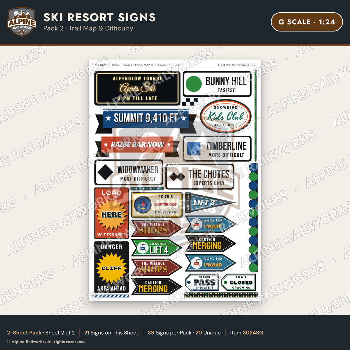 Alpine Railworks 30243G G Scale Ski Resort Signs - Trail Map