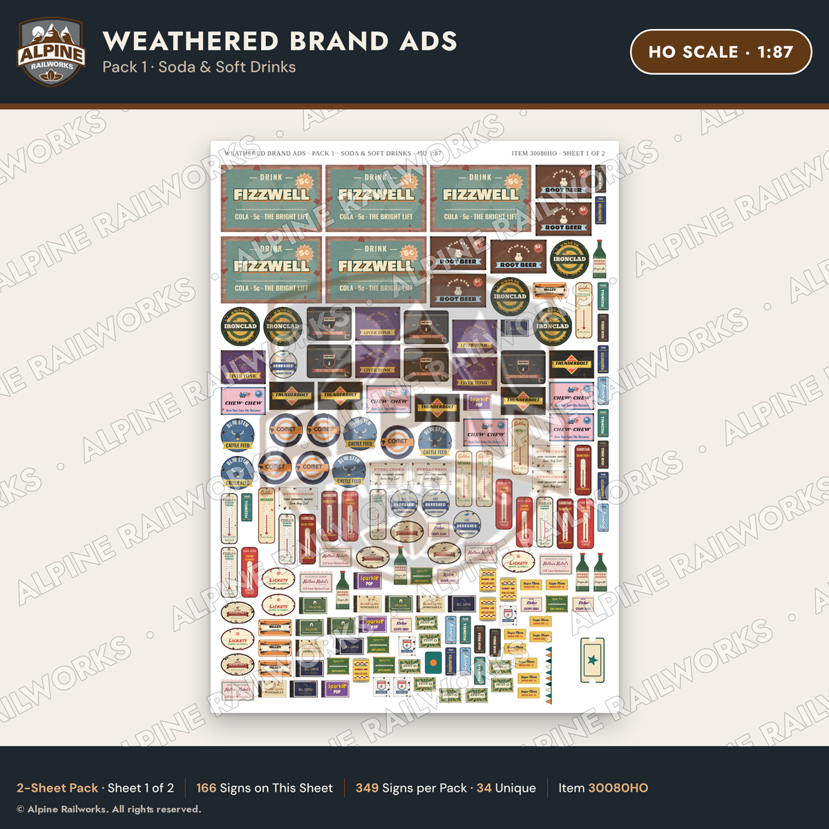 Alpine Railworks 30080HO HO Scale Weathered Brand Ads - Soda