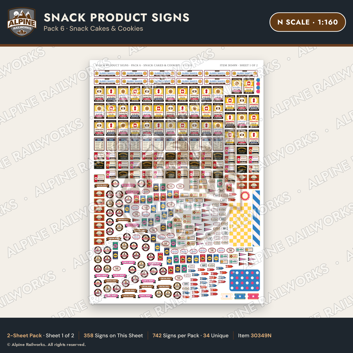 Alpine Railworks 30349N N Scale Snack Product Signs - Snack Cakes
