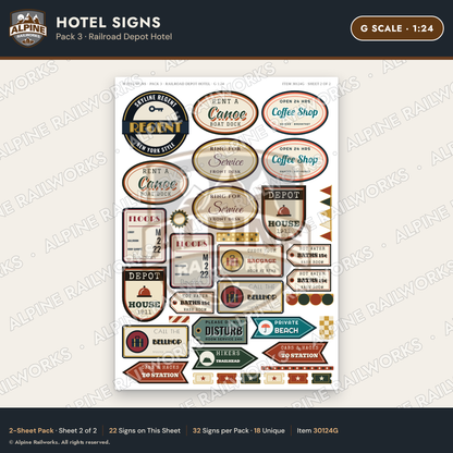 Alpine Railworks 30124G G Scale Hotel Signs - Railroad Depot Hotel