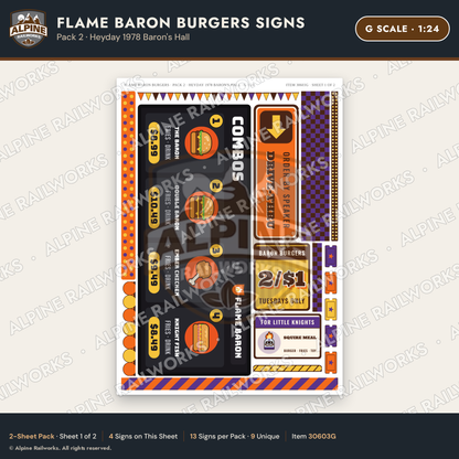 Alpine Railworks 30603G G Scale Fast Food Signs - Burgers