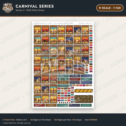 Alpine Railworks 30003N N Scale Carnival Signs - Wild West Show