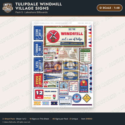 Alpine Railworks 31180O O Scale Roadside Signs - Windmill Village