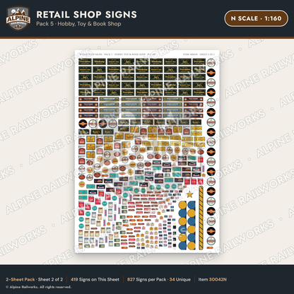 Alpine Railworks 30042N N Scale Retail Shop Signs - Hobby & Toy
