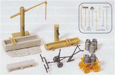 Preiser 17600 HO Scale Rural Detail Set -- Water Pump w/Trough