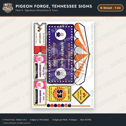Alpine Railworks 31276G G Scale Pigeon Forge TN Signs - Attractions